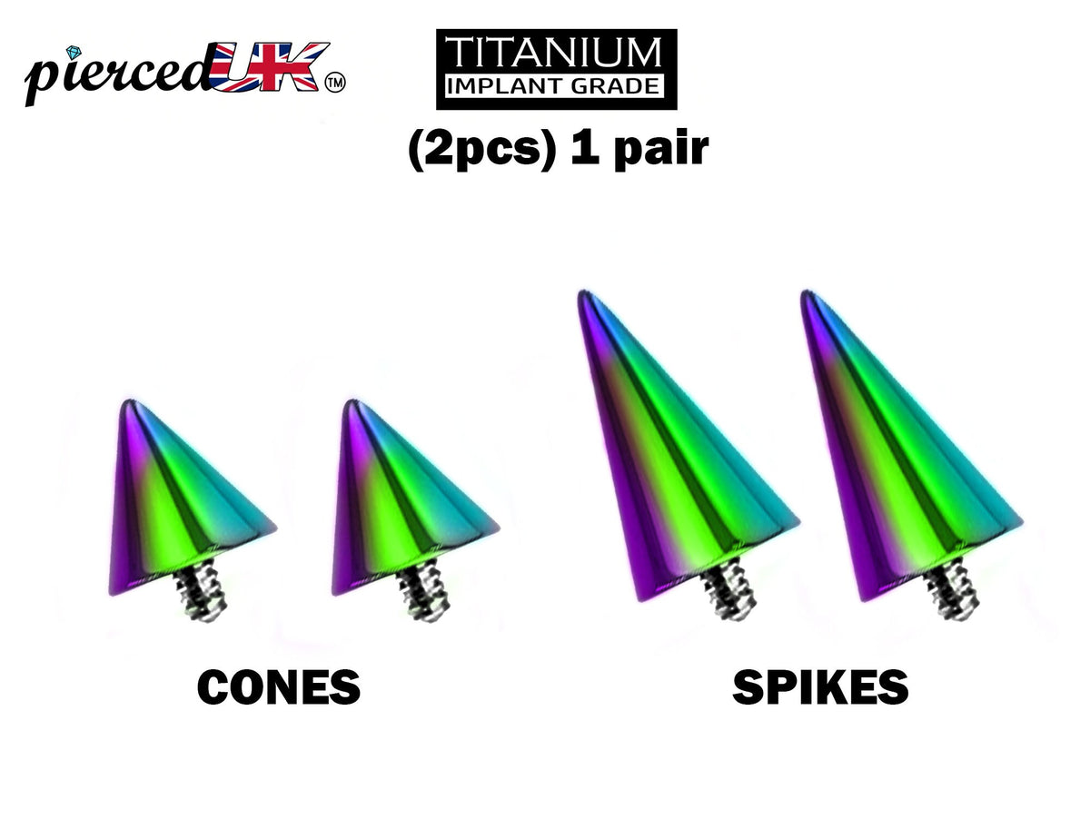 Titanium Spike & Cone Piercing Attachment (Pair) - 16g to 0g
