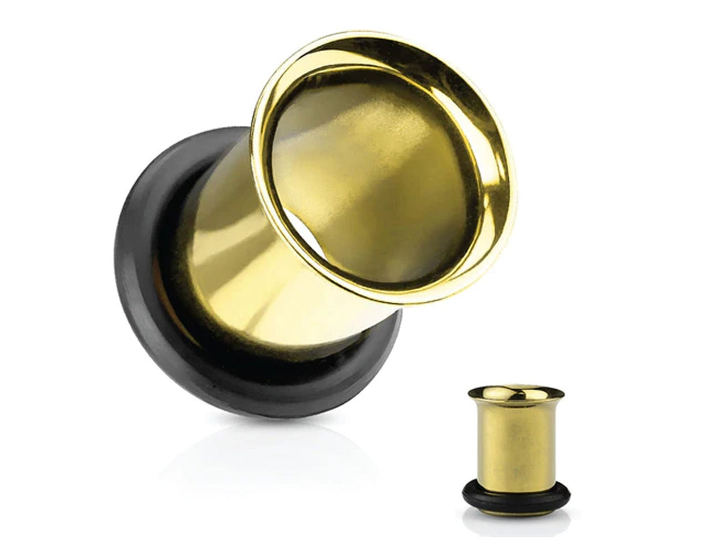 Gold Plated Titanium Single Flare Tunnels: Ear Plugs with O-Ring