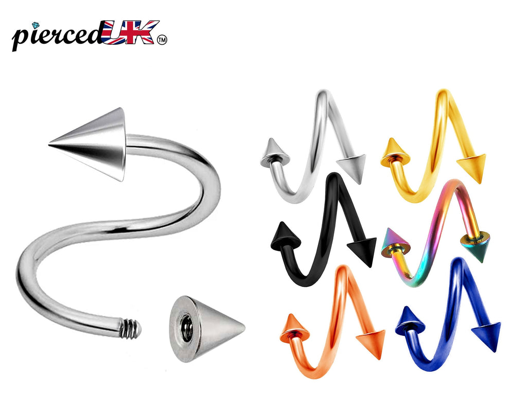 Spike Spiral Barbell: Surgical Steel Conch Earring, Lip, Eyebrow Piercing