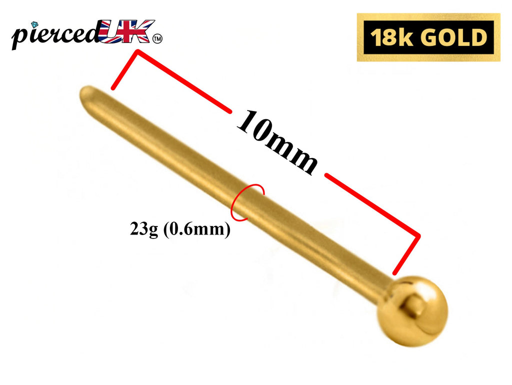 18K Solid Gold Nose Stud: Ball End Piercing Jewelry