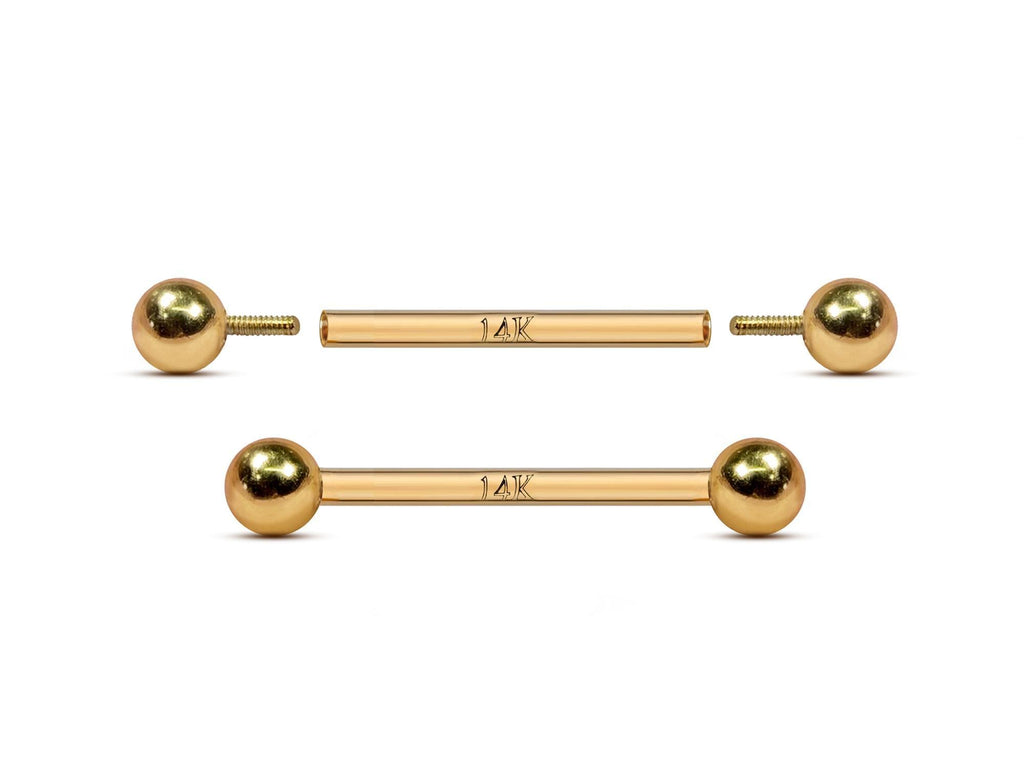 14K Gold Nipple Barbell: Handmade Internal Thread Body Piercing Jewelry