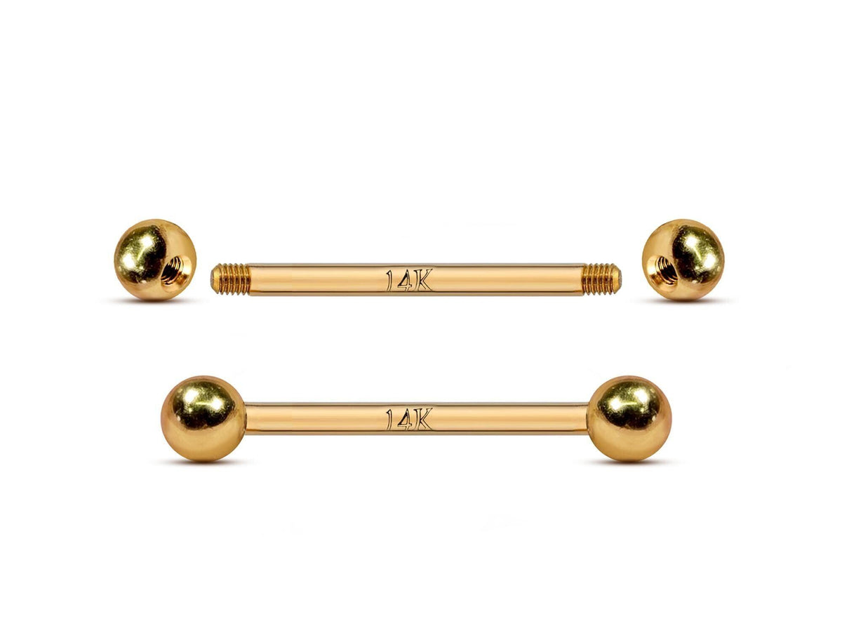 Nipple Piercing Jewelry - 14K Gold Tongue Barbell in 16G and 14G - Handmade Body Jewellery