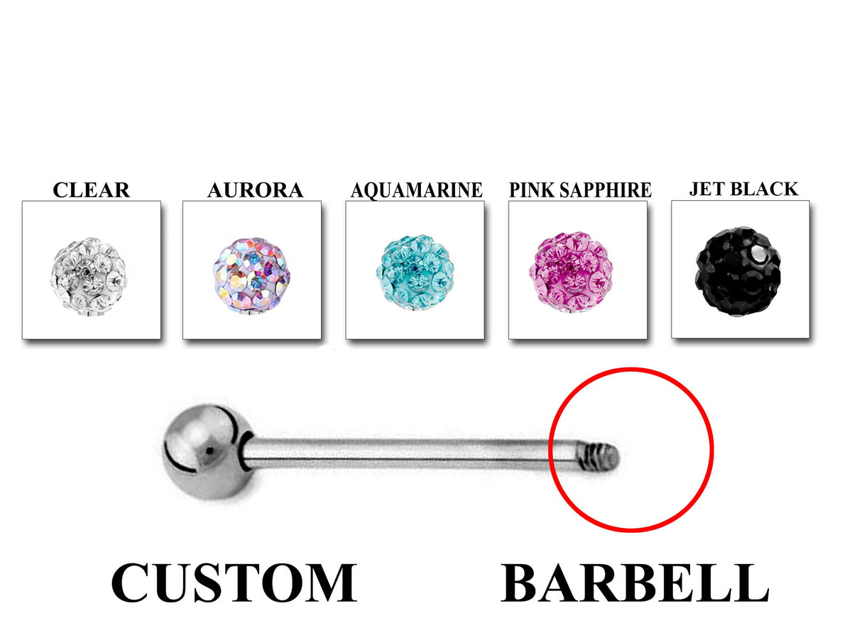 Titanium Industrial Barbell Piercing: Spike, Gem, or Plain Ball (20g-14g)