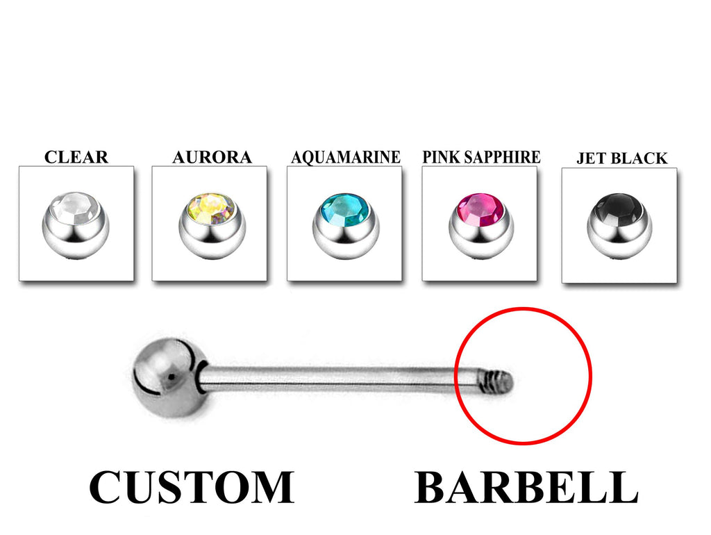 Titanium Industrial Barbell Piercing: Spike, Gem, or Plain Ball (20g-14g)