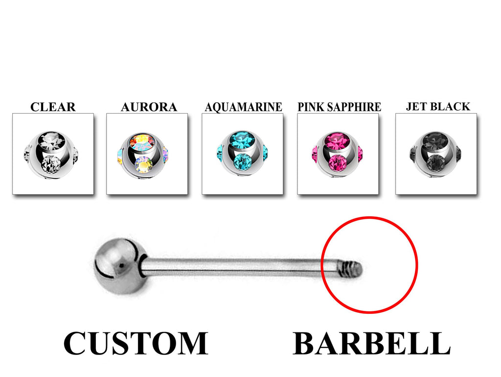 Titanium Industrial Barbell Piercing: Spike, Gem, or Plain Ball (20g-14g)