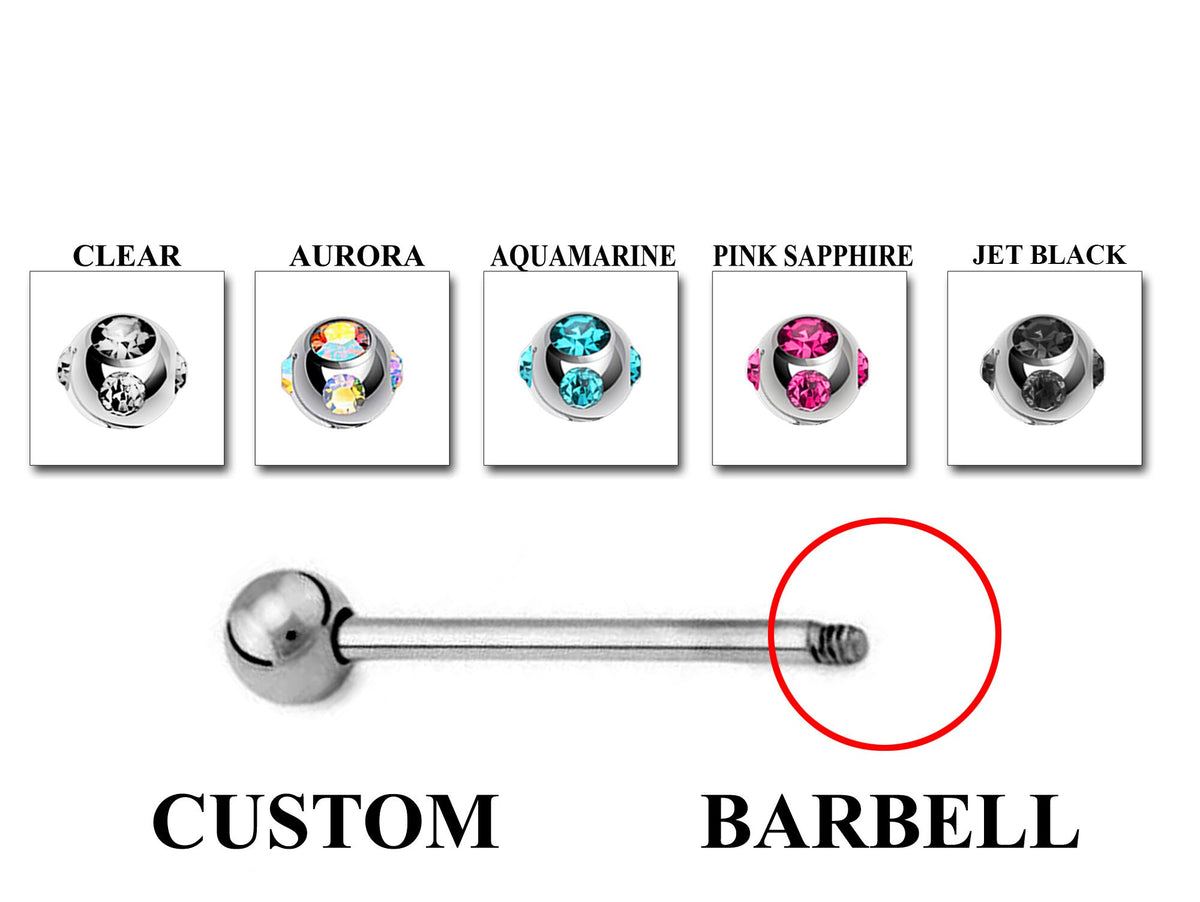 Titanium Industrial Barbell Piercing: Spike, Gem, or Plain Ball (20g-14g)