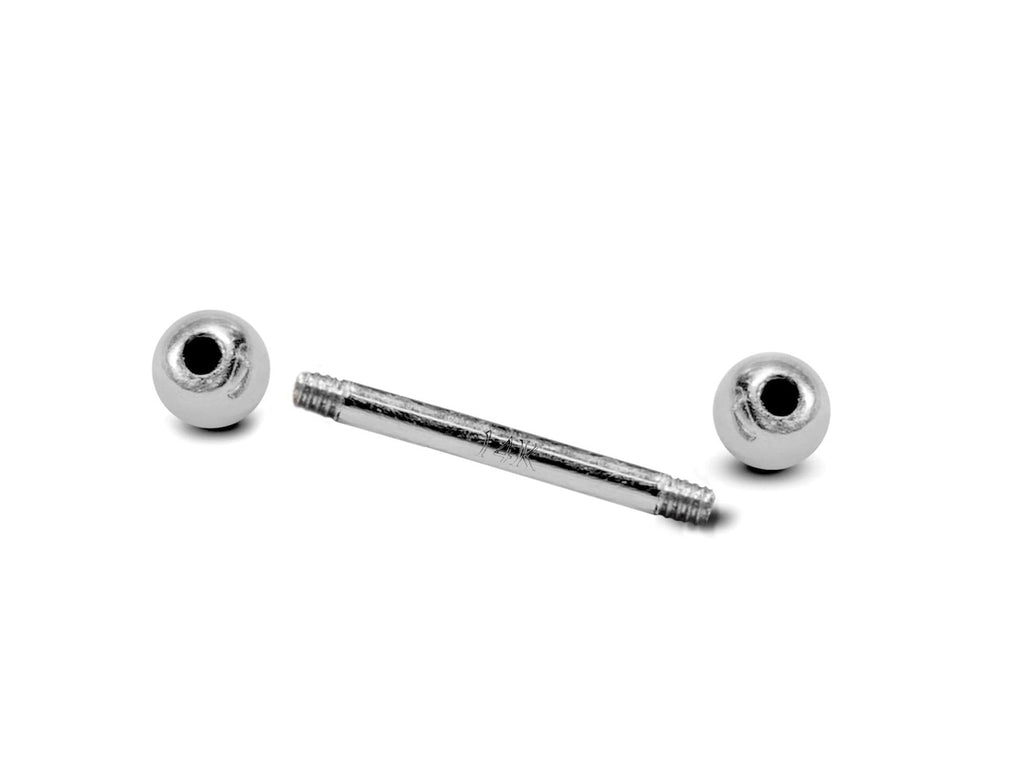 14K White Gold Nipple Barbell: Handmade Body Piercing Jewelry (14G/16G)