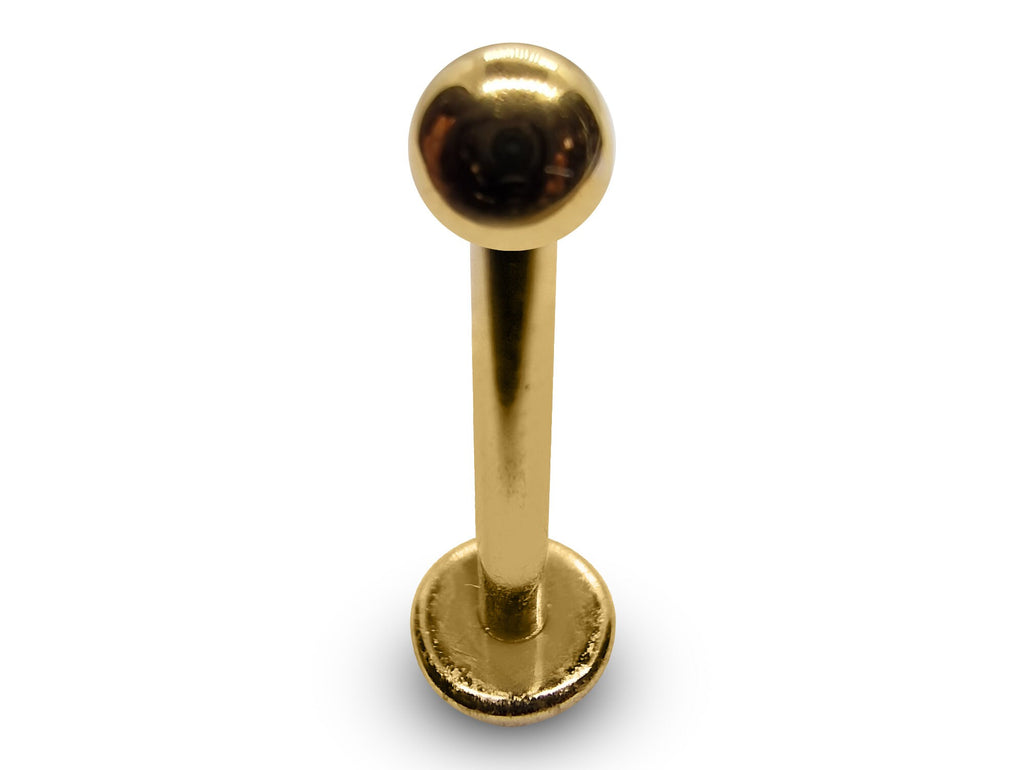 14K Gold Internal Thread Labret Stud: Flat Back Body Piercing (16G/14G)