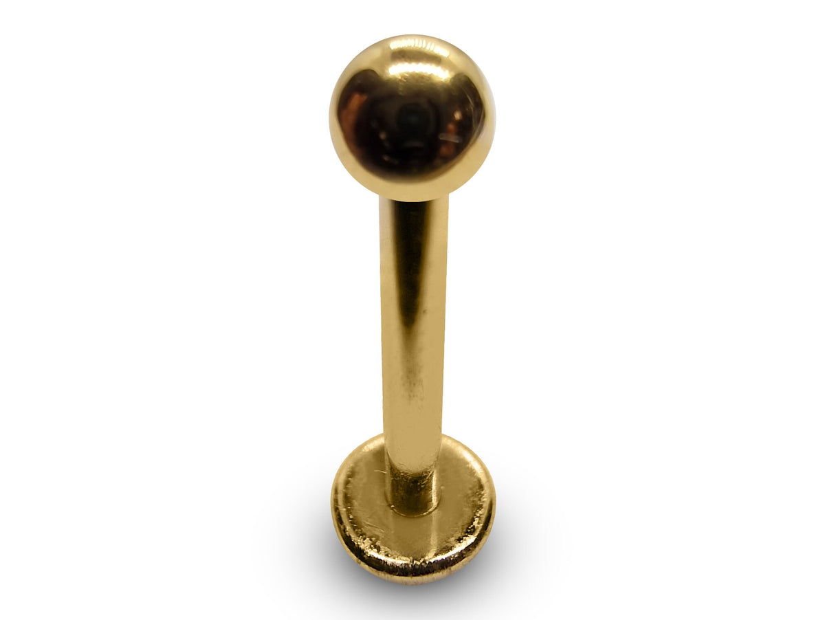 14K Gold Internal Thread Labret Stud: Flat Back Body Piercing (16G/14G)