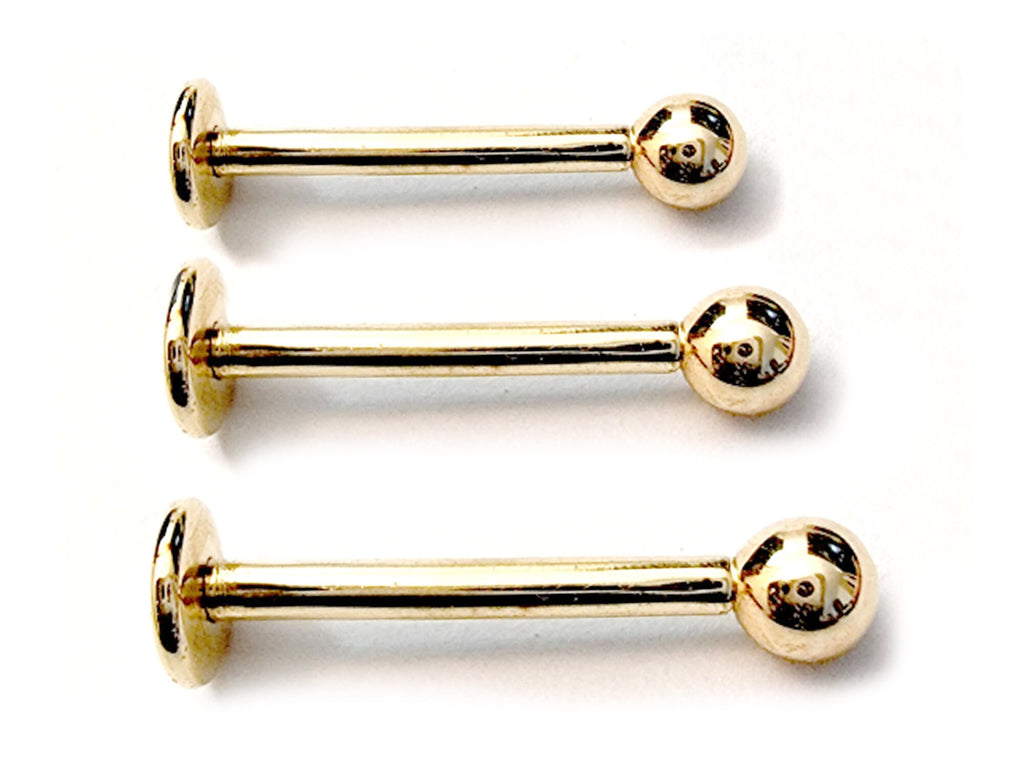 14K Gold Internal Thread Labret Stud: Flat Back Body Piercing (16G/14G)