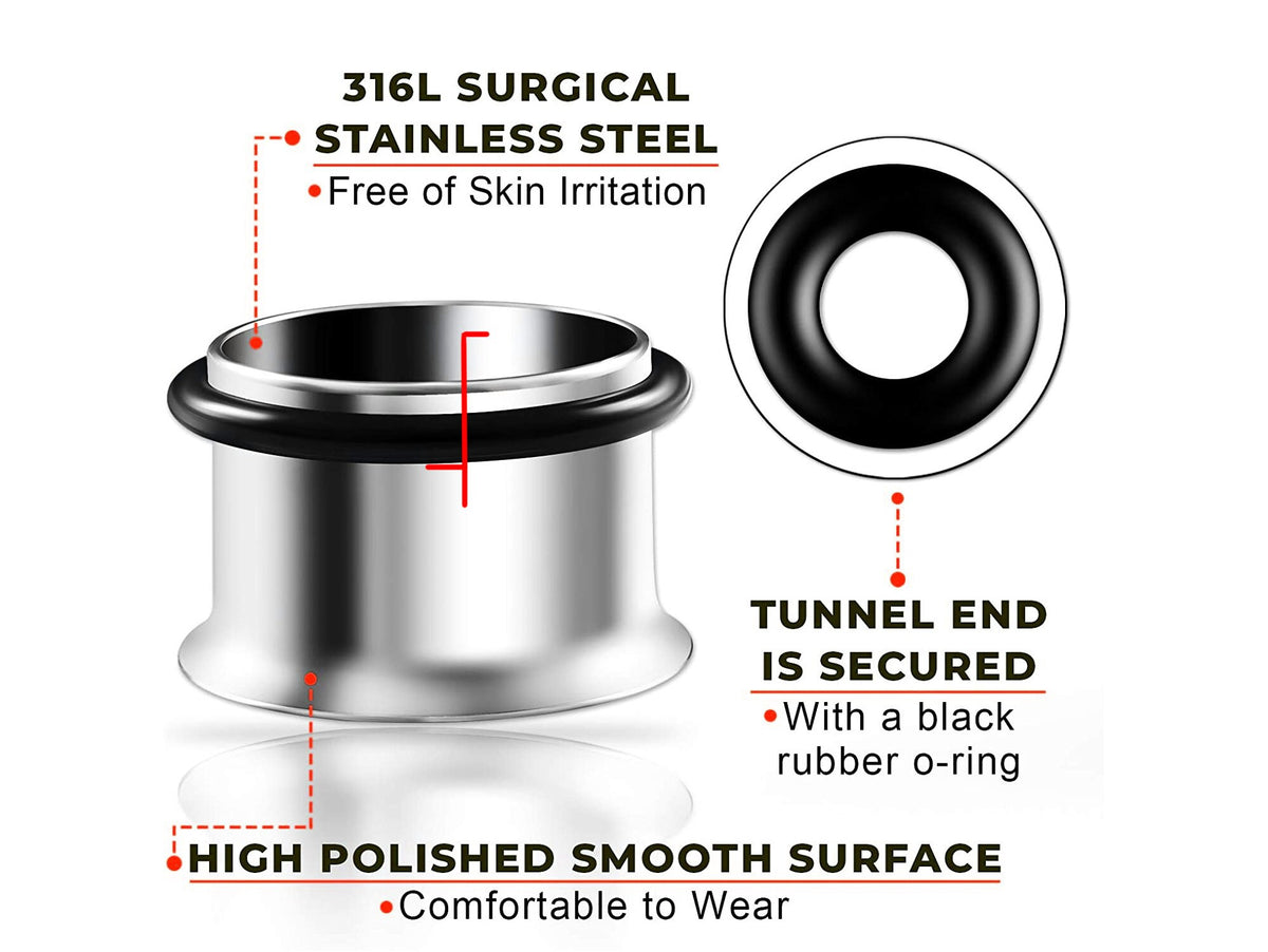 Surgical Steel Single Flare Ear Plugs: Piercing Tunnels with O-Ring