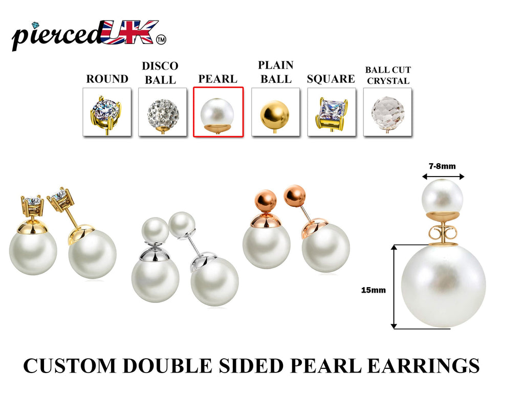 Double Pearl Stud Earrings: Front Back Ear Jacket - Silver, Gold, Rose Gold