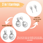 Double Pearl Stud Earrings: Front Back Ear Jacket - Silver, Gold, Rose Gold