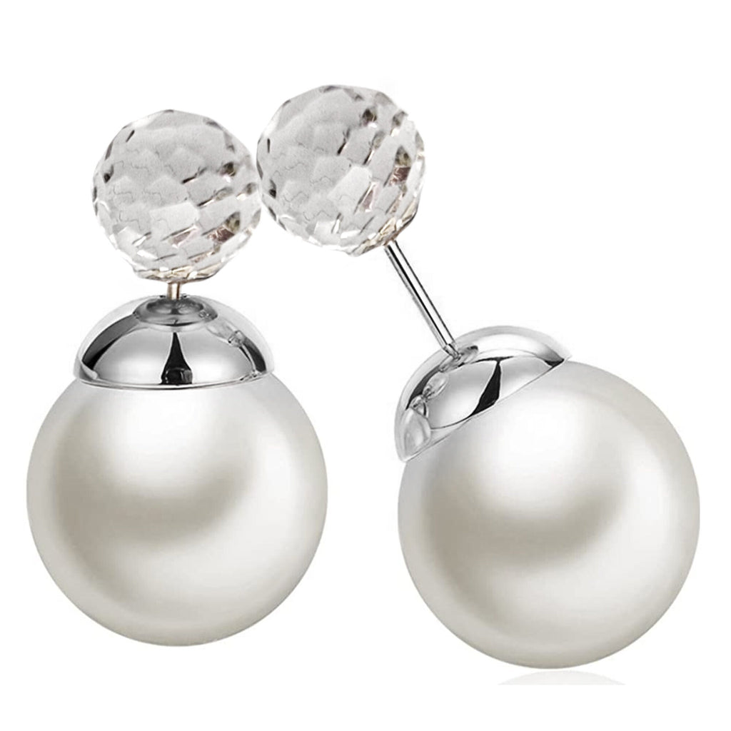 Double Pearl Stud Earrings: Front Back Ear Jacket - Silver, Gold, Rose Gold
