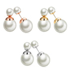 Double Pearl Stud Earrings: Front Back Ear Jacket - Silver, Gold, Rose Gold