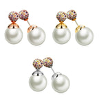 Double Pearl Stud Earrings: Front Back Ear Jacket - Silver, Gold, Rose Gold