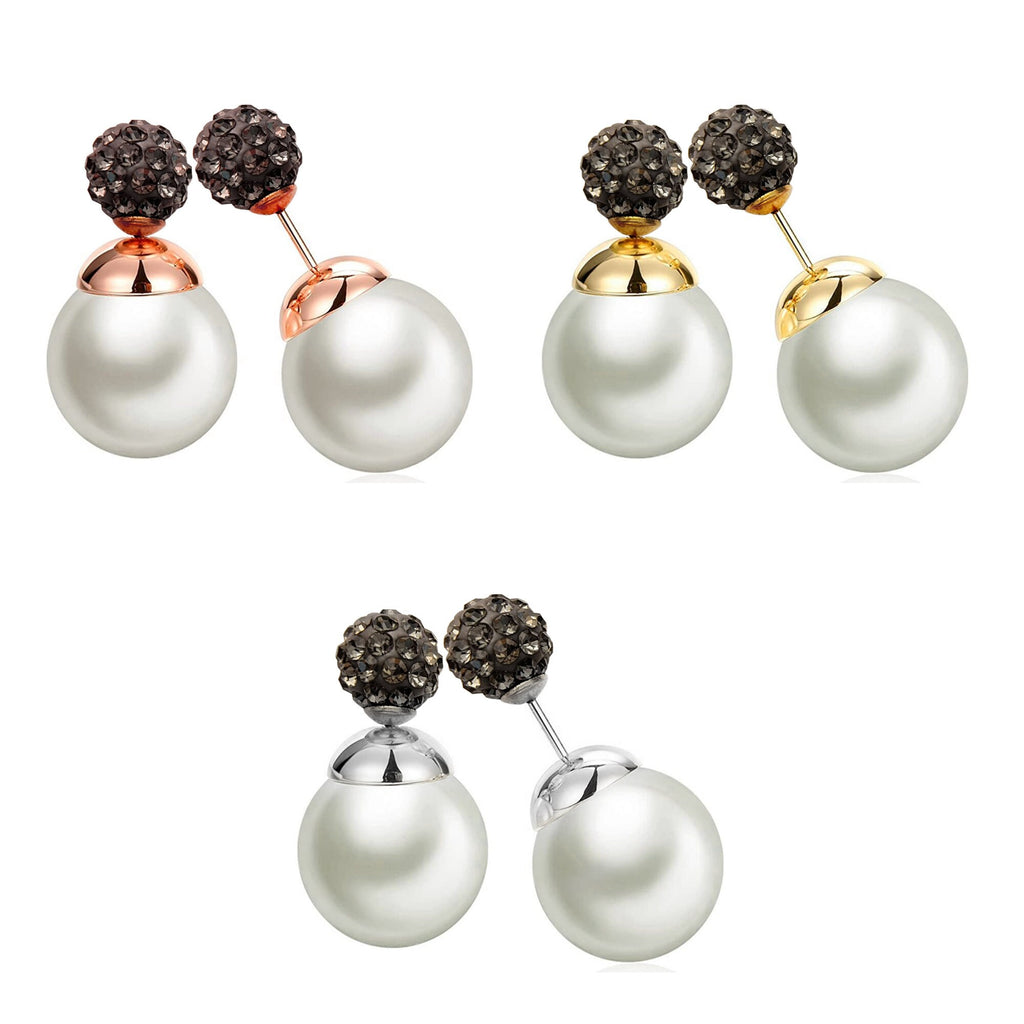 Double Pearl Stud Earrings: Front Back Ear Jacket - Silver, Gold, Rose Gold