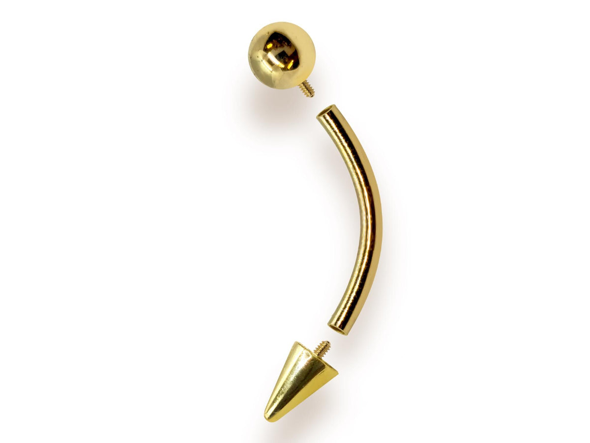 14K Solid Gold Spike Curved Barbell: Vertical Labret Piercing