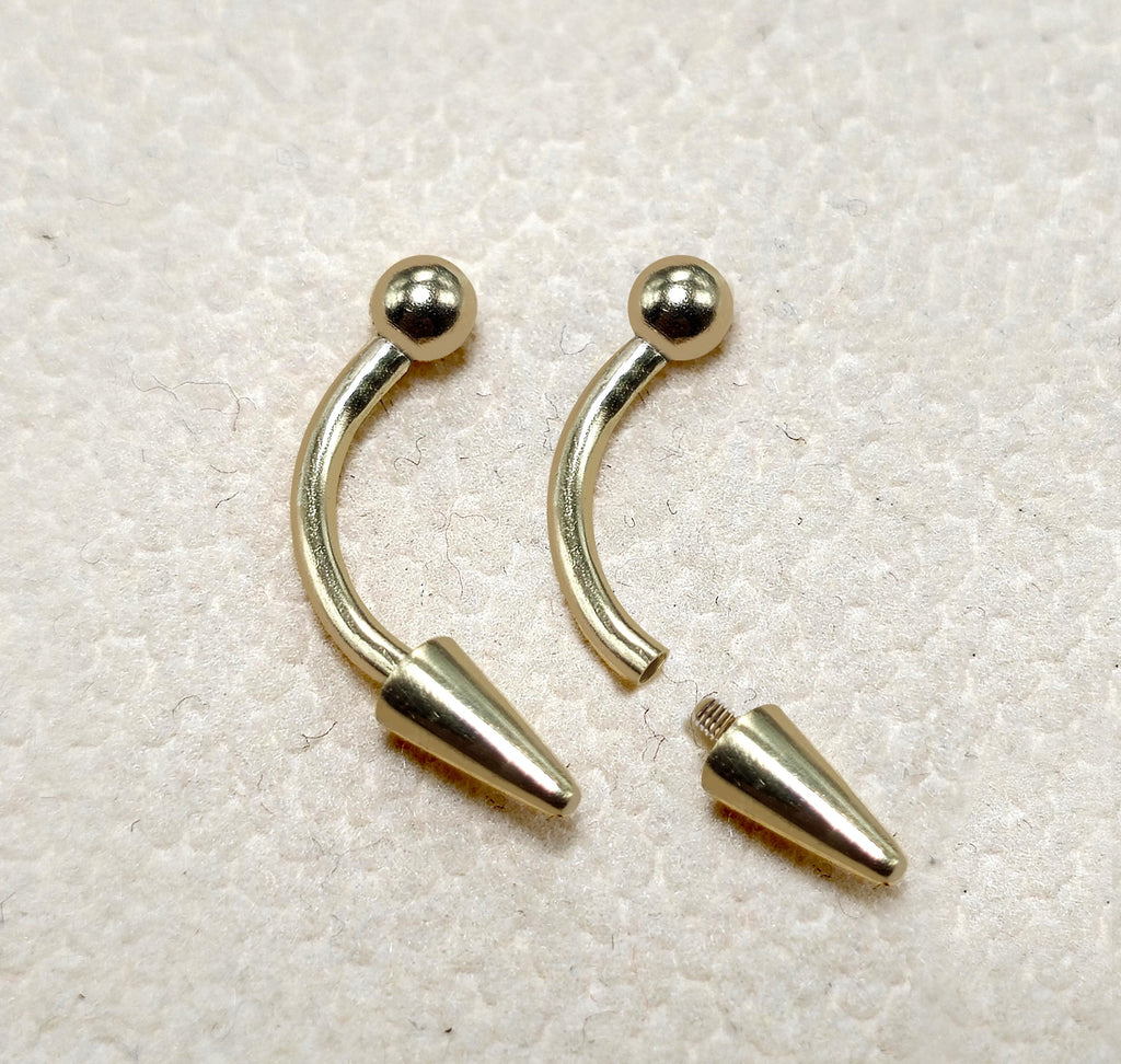 14K Solid Gold Spike Curved Barbell: Vertical Labret Piercing