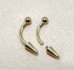 14K Solid Gold Spike Curved Barbell: Vertical Labret Piercing