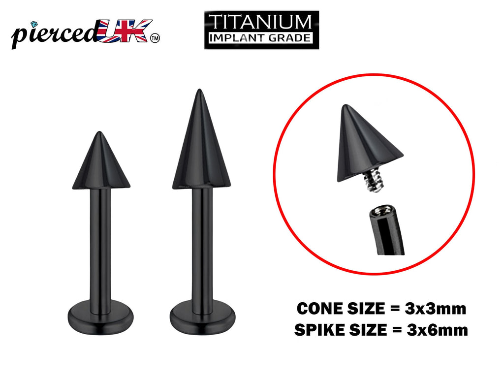 Black Titanium Spike Labret: 16G 14G Internally Threaded Lip Piercing
