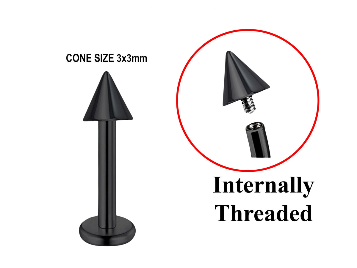 Black Titanium Spike Labret: 16G 14G Internally Threaded Lip Piercing