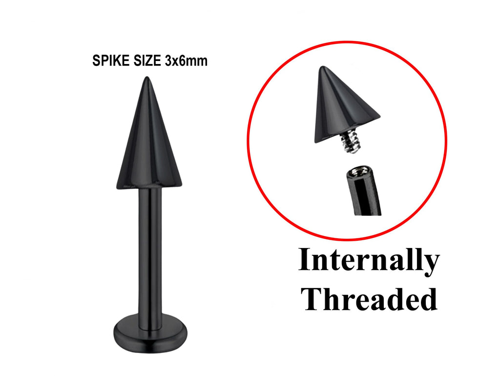 Black Titanium Spike Labret: 16G 14G Internally Threaded Lip Piercing