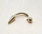 14K Solid Gold Spike Curved Barbell: Vertical Labret Piercing