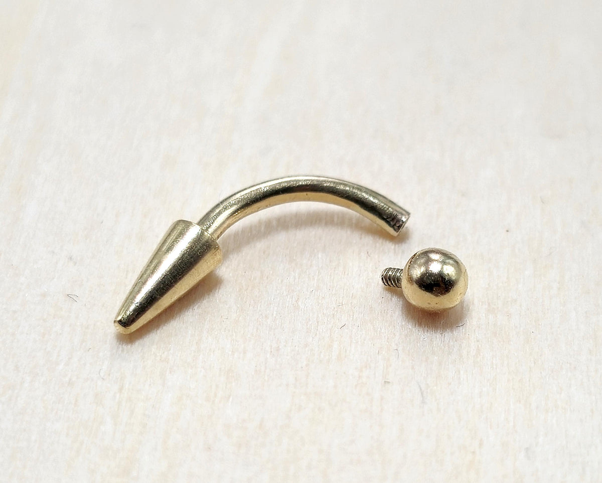 14K Solid Gold Spike Curved Barbell: Vertical Labret Piercing
