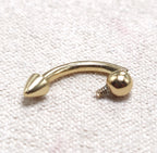 14K Solid Gold Spike Curved Barbell: Vertical Labret Piercing
