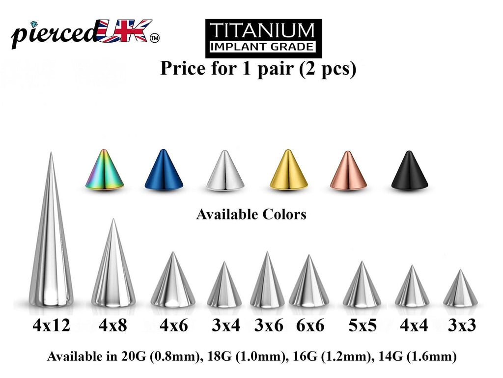 Titanium Spike Piercing: 16g 14g Cone Replacement Parts (Pair)
