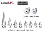 Titanium Spike Piercing: 16g 14g Cone Replacement Parts (Pair)