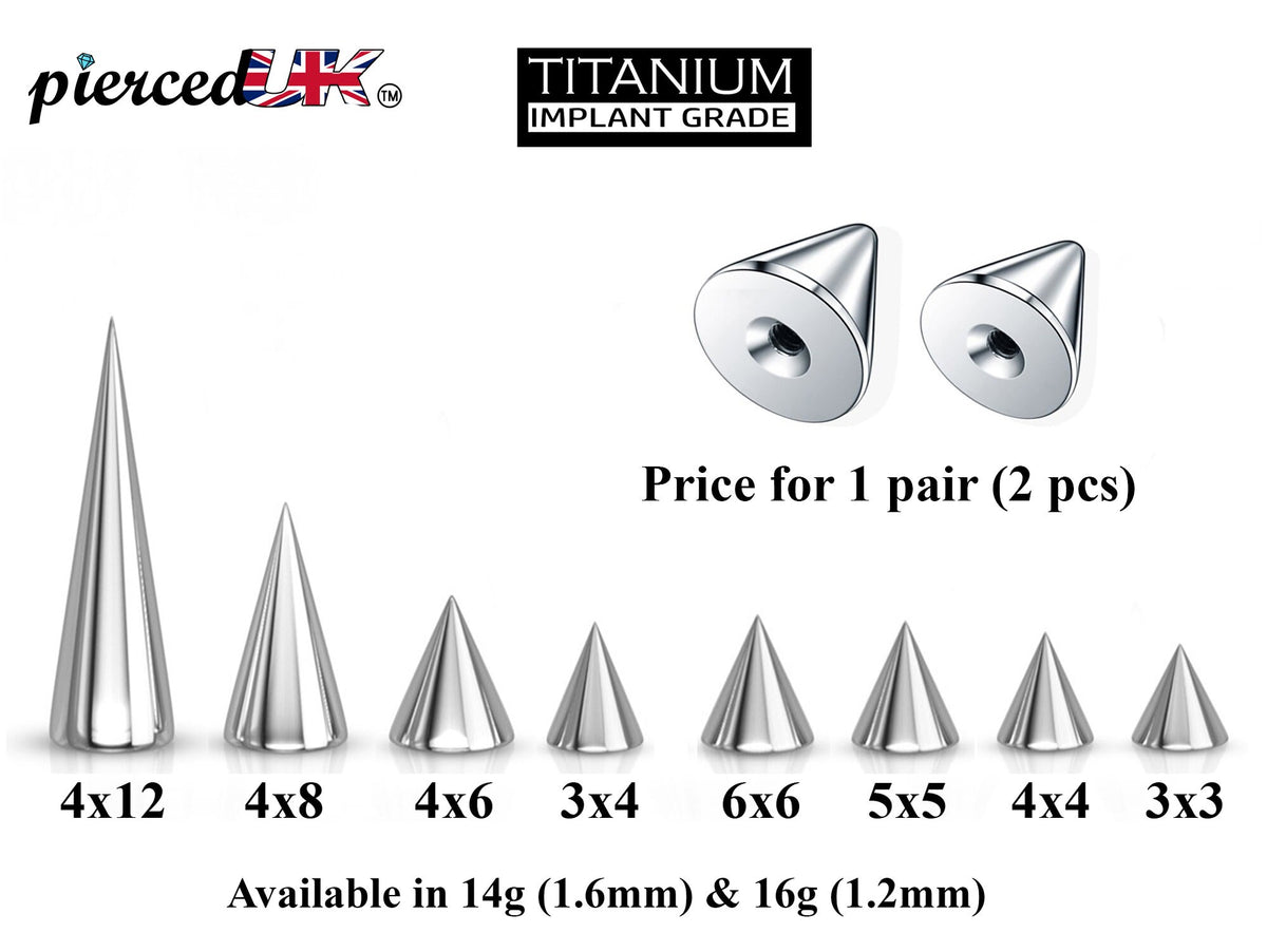 Titanium Spike Piercing: 16g 14g Cone Replacement Parts (Pair)