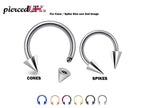 Spike Septum Ring: Surgical Steel Horseshoe, 16G 14G (6mm-16mm)