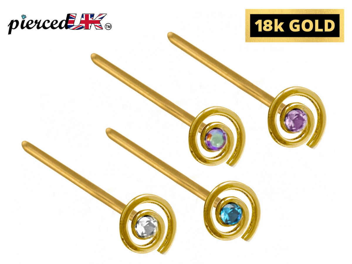 18K Gold Nose Stud: Infinity Loop, Crystal Accent (23g)