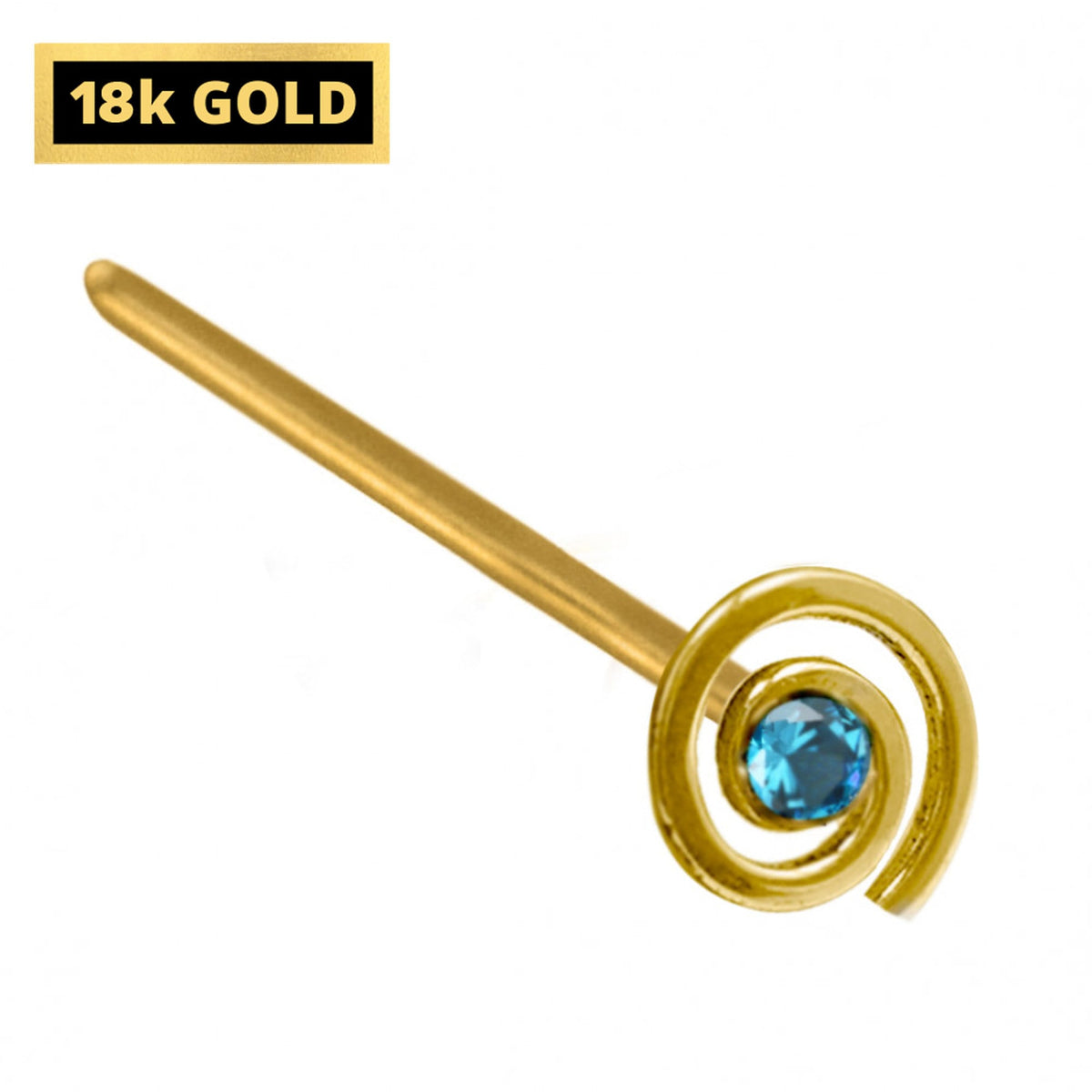 18K Gold Nose Stud: Infinity Loop, Crystal Accent (23g)