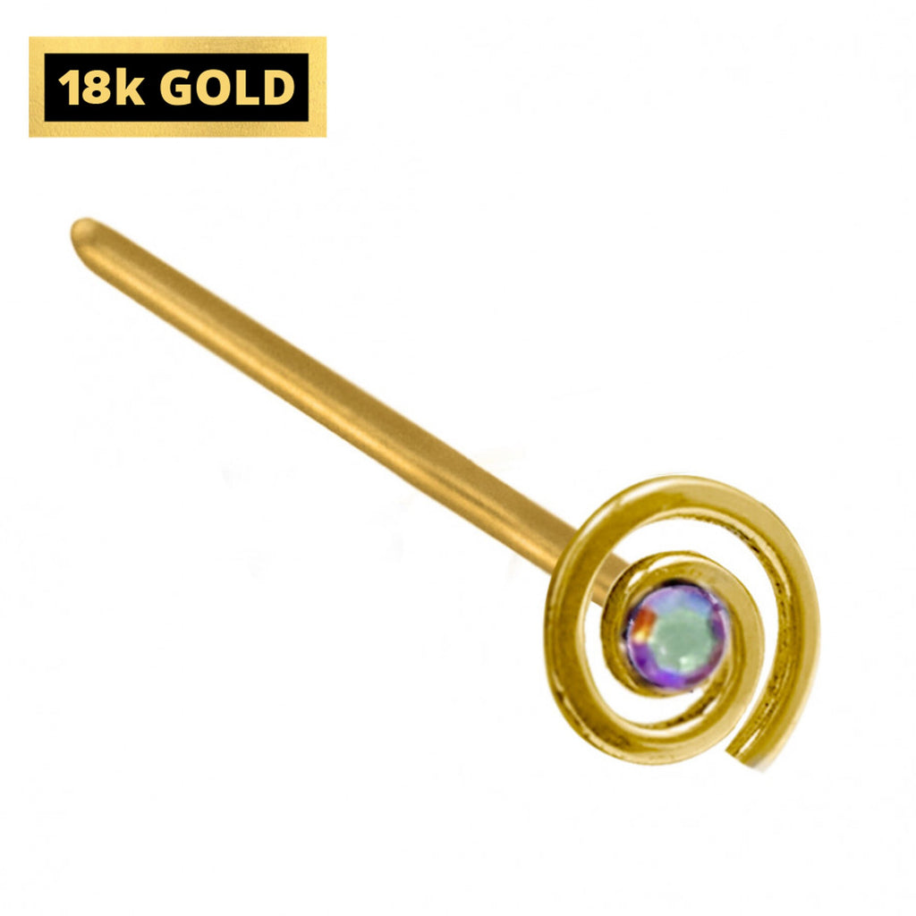 18K Gold Nose Stud: Infinity Loop, Crystal Accent (23g)