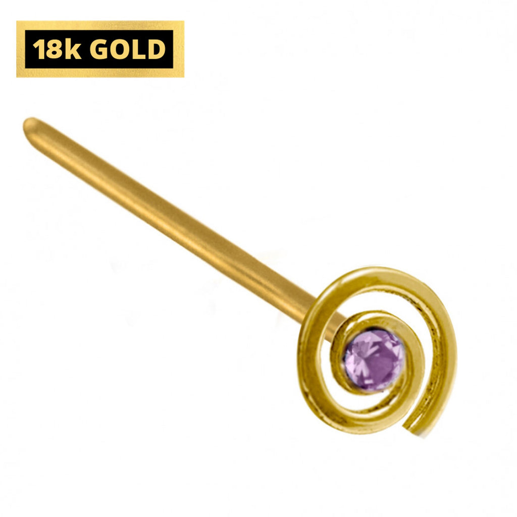 18K Gold Nose Stud: Infinity Loop, Crystal Accent (23g)