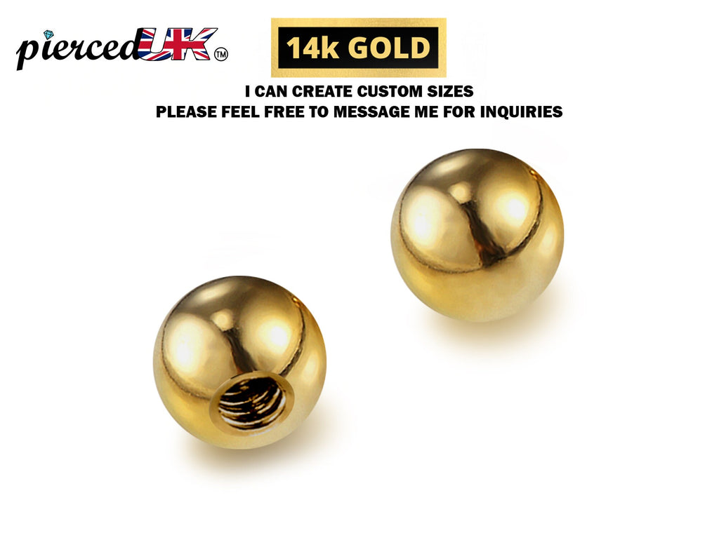 14K Gold Threaded Piercing Ball Replacement: Barbells, Labrets, Horseshoe
