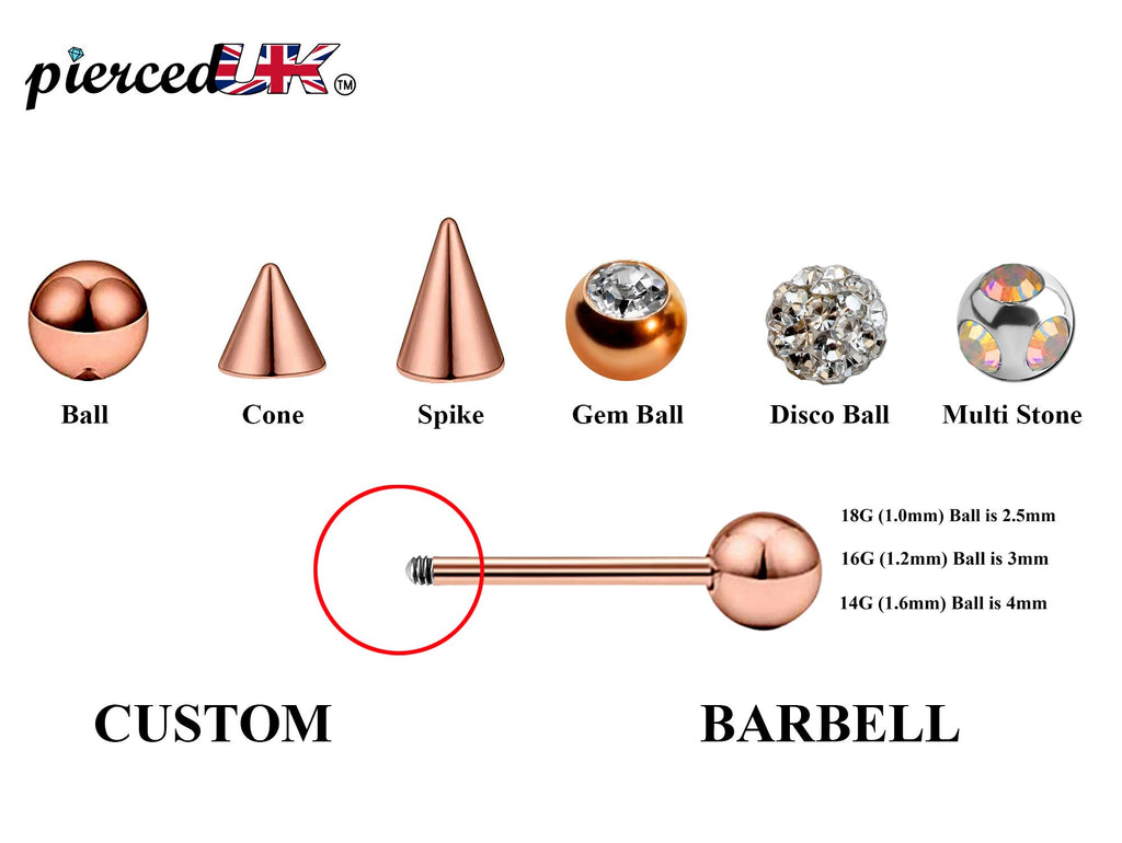 Rose Gold Barbell Stud: Surgical Steel Industrial Piercing 18g 16g 14g