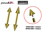 Titanium Gold Spike Barbell Piercing: Internally Threaded 16G 14G