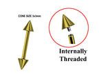 Titanium Gold Spike Barbell Piercing: Internally Threaded 16G 14G