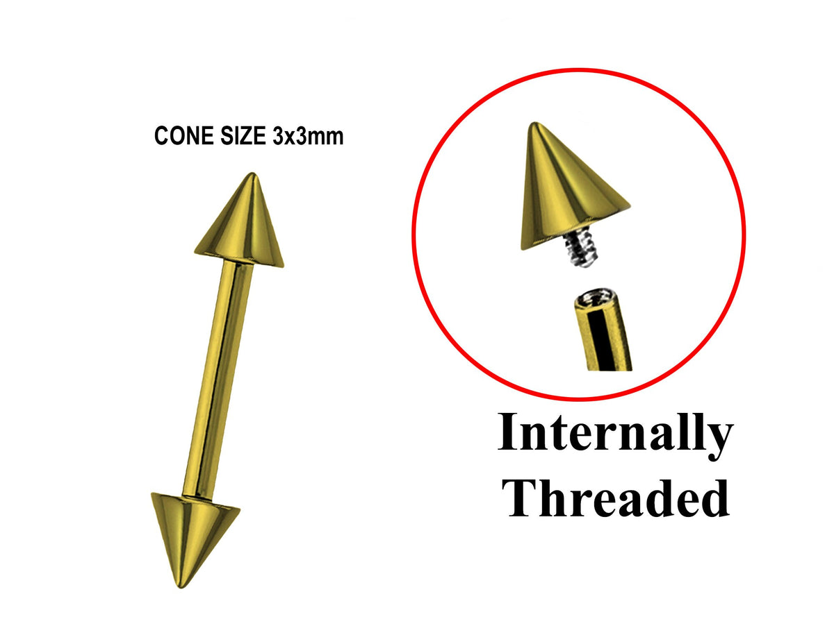Titanium Gold Spike Barbell Piercing: Internally Threaded 16G 14G