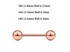 Rose Gold Barbell Stud: Surgical Steel Industrial Piercing 18g 16g 14g