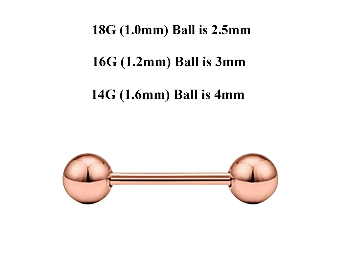 Rose Gold Barbell Stud: Surgical Steel Industrial Piercing 18g 16g 14g