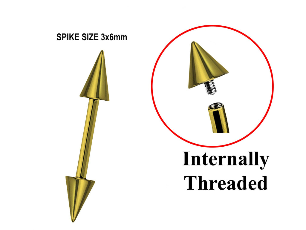 Titanium Gold Spike Barbell Piercing: Internally Threaded 16G 14G