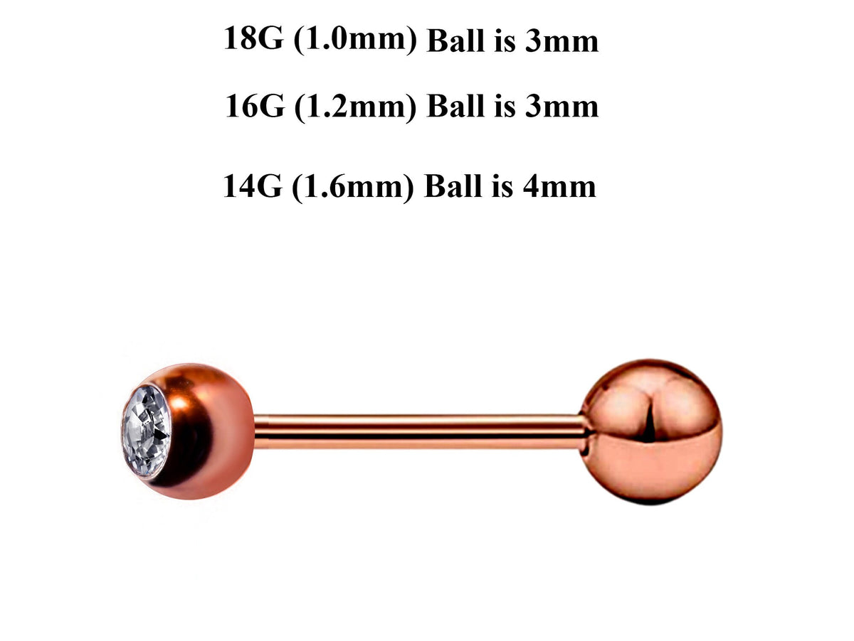 Rose Gold Barbell Stud: Surgical Steel Industrial Piercing 18g 16g 14g