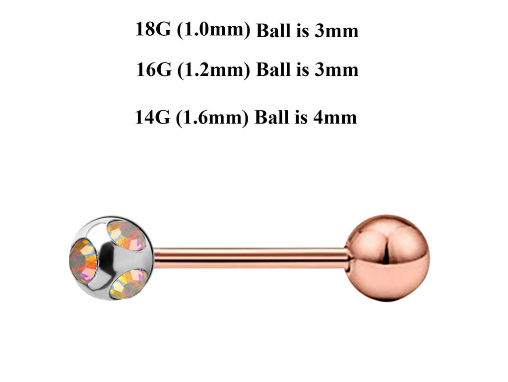 Rose Gold Barbell Stud: Surgical Steel Industrial Piercing 18g 16g 14g