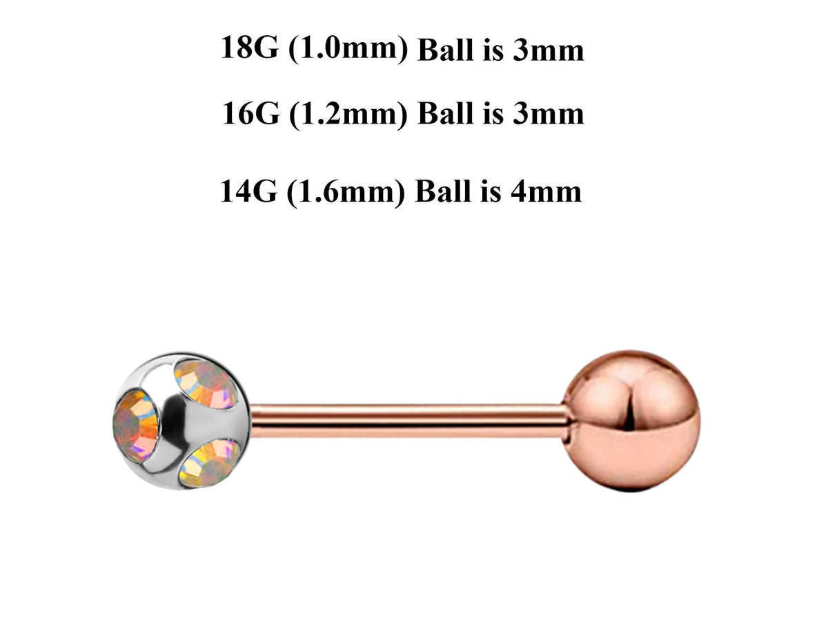 Rose Gold Barbell Stud: Surgical Steel Industrial Piercing 18g 16g 14g