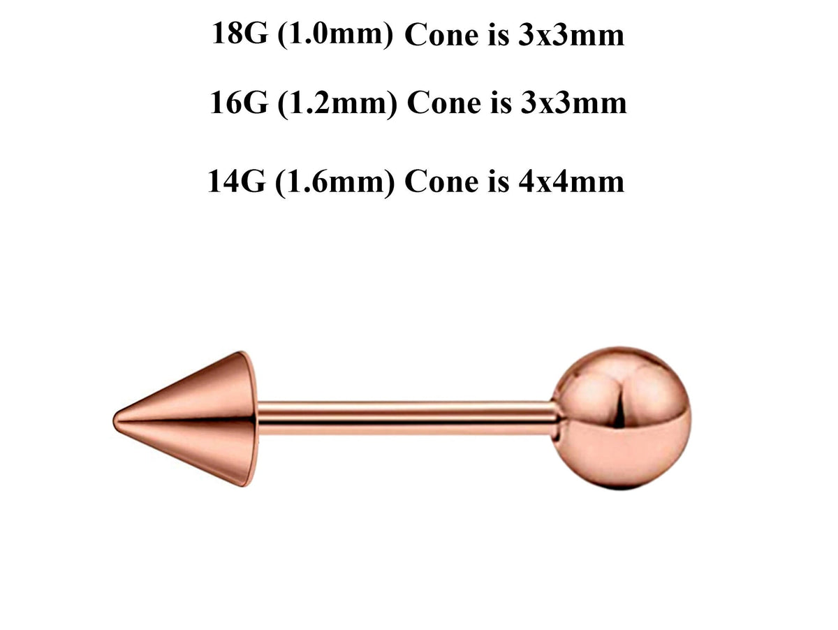 Rose Gold Barbell Stud: Surgical Steel Industrial Piercing 18g 16g 14g